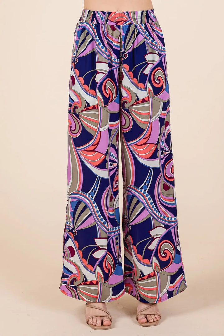 Mittoshop Abstract Print Elastic Waist Wide Leg Pants COBALT MULTI Pants