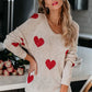 Beige knit heart scoop neck long sleeve sweater