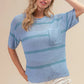 BiBi Patch Pocket Striped Lightweight Sweater Top in light blue stripes