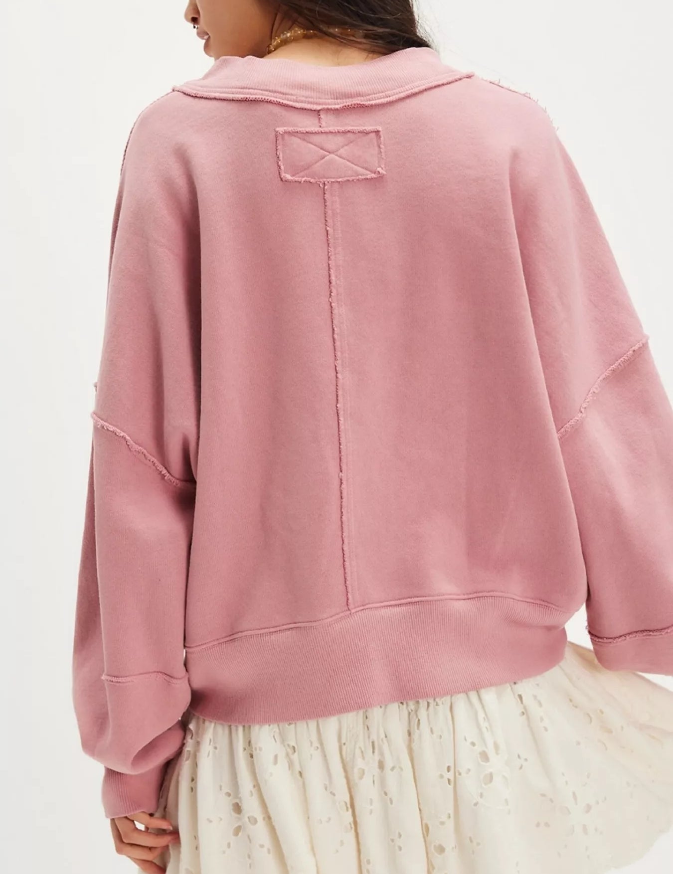 Exposed Seam Dropped Shoulder Sweatshirt | Sweatshirts Daverri Fashions