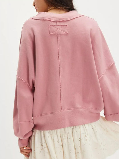 Exposed Seam Dropped Shoulder Sweatshirt - DAVERRI FASHIONS