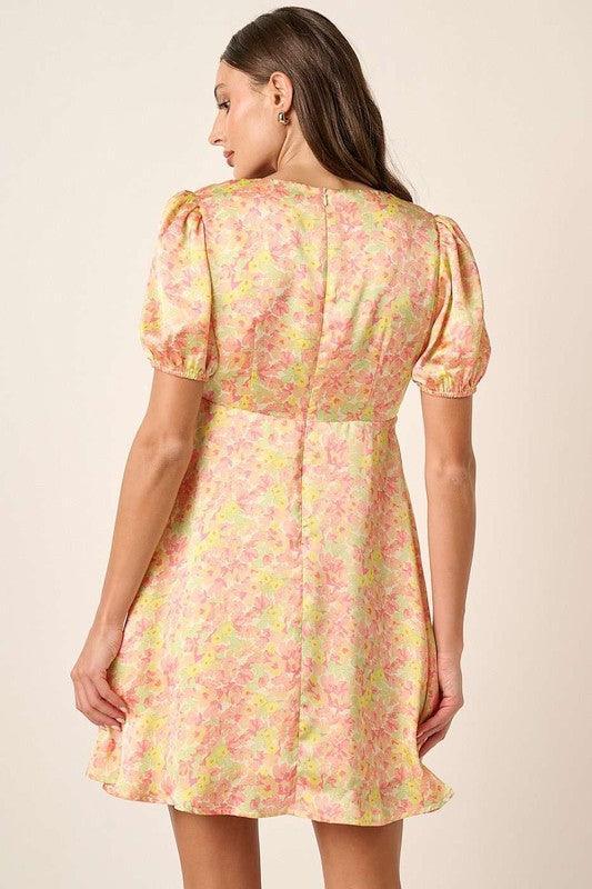 Mittoshop Printed V-Neck Puff Sleeve Mini Dress - DAVERRI FASHIONS