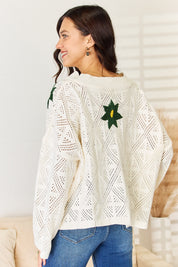 POL Floral Embroidered Pattern V-Neck Sweater