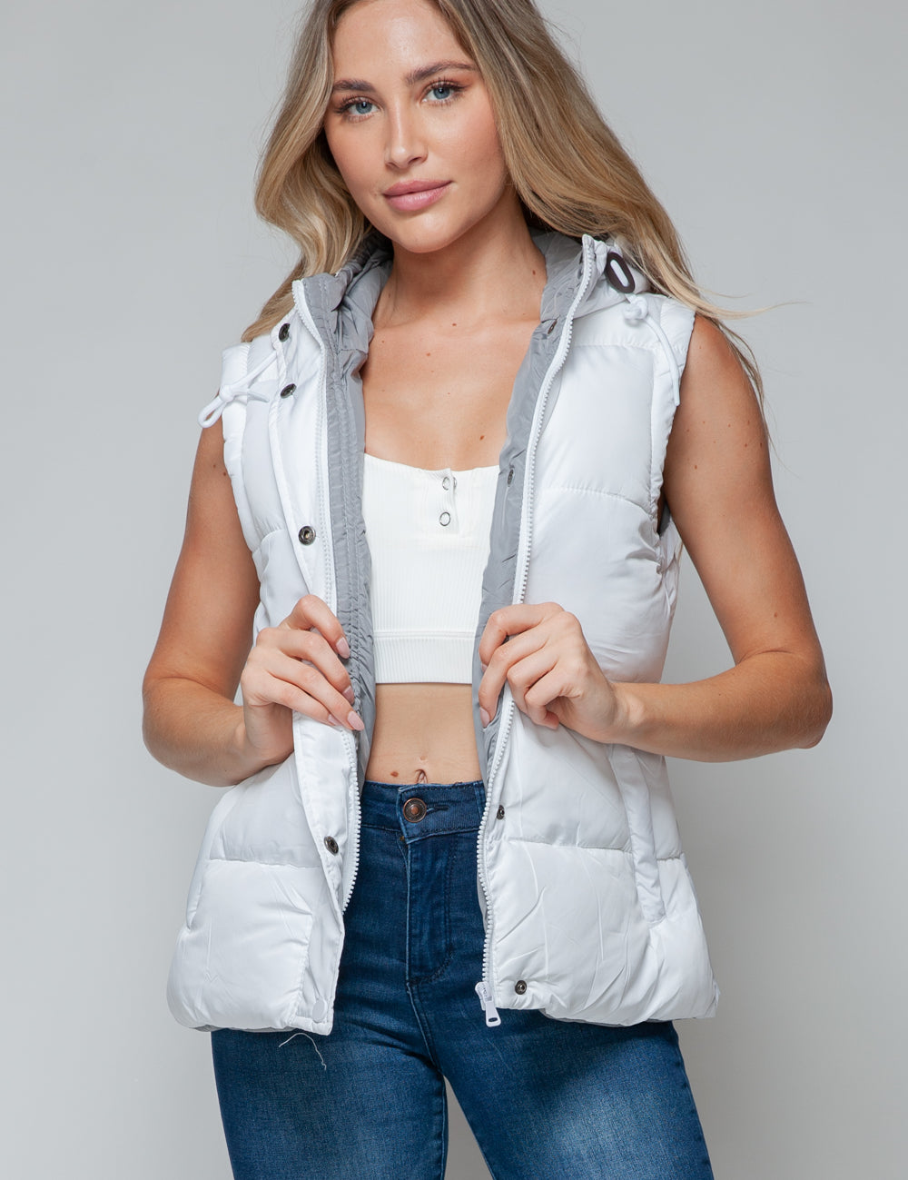 Hooded Zip Vest Tops