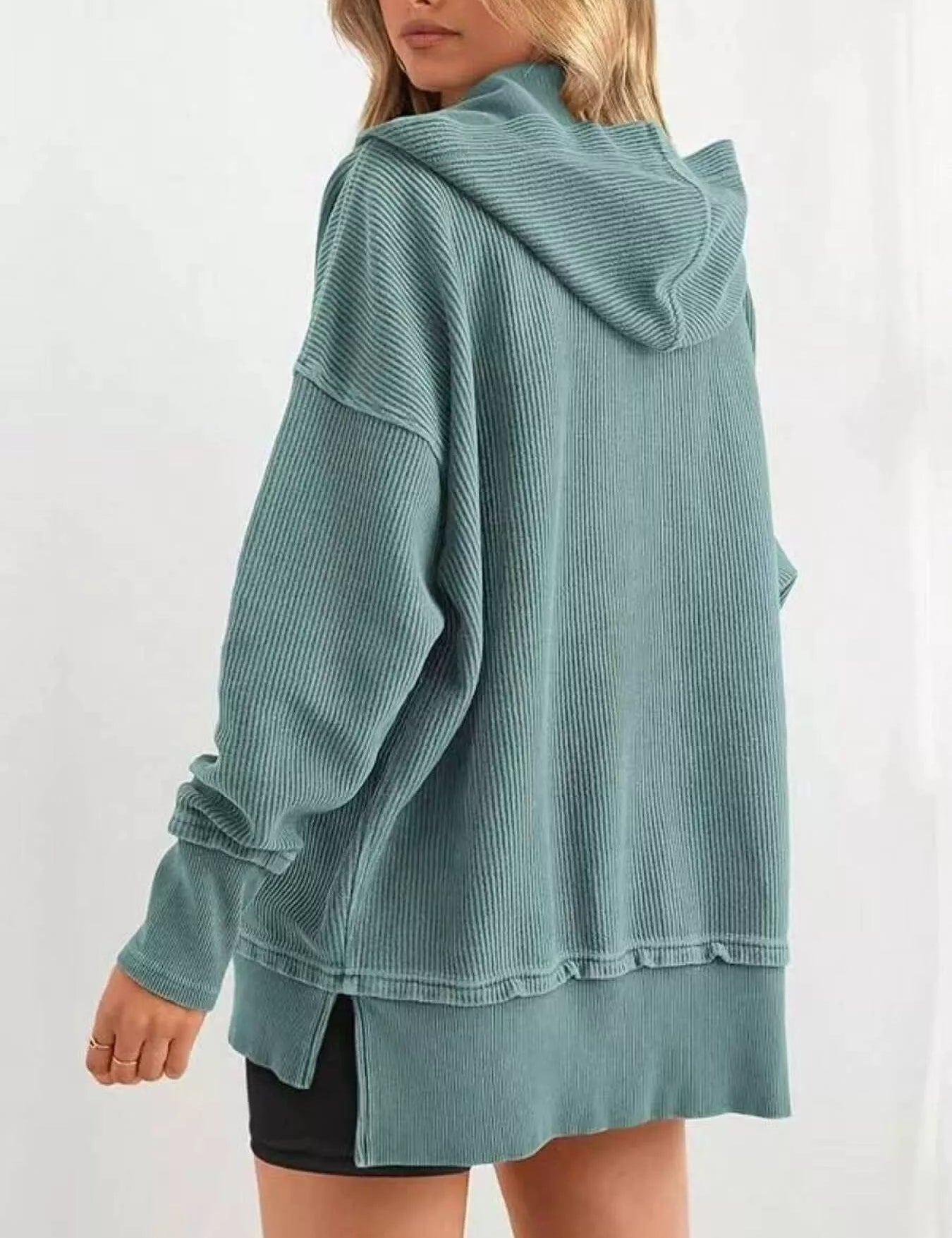 Half Snap Long Sleeve Hoodie | Hoodies Daverri Fashions