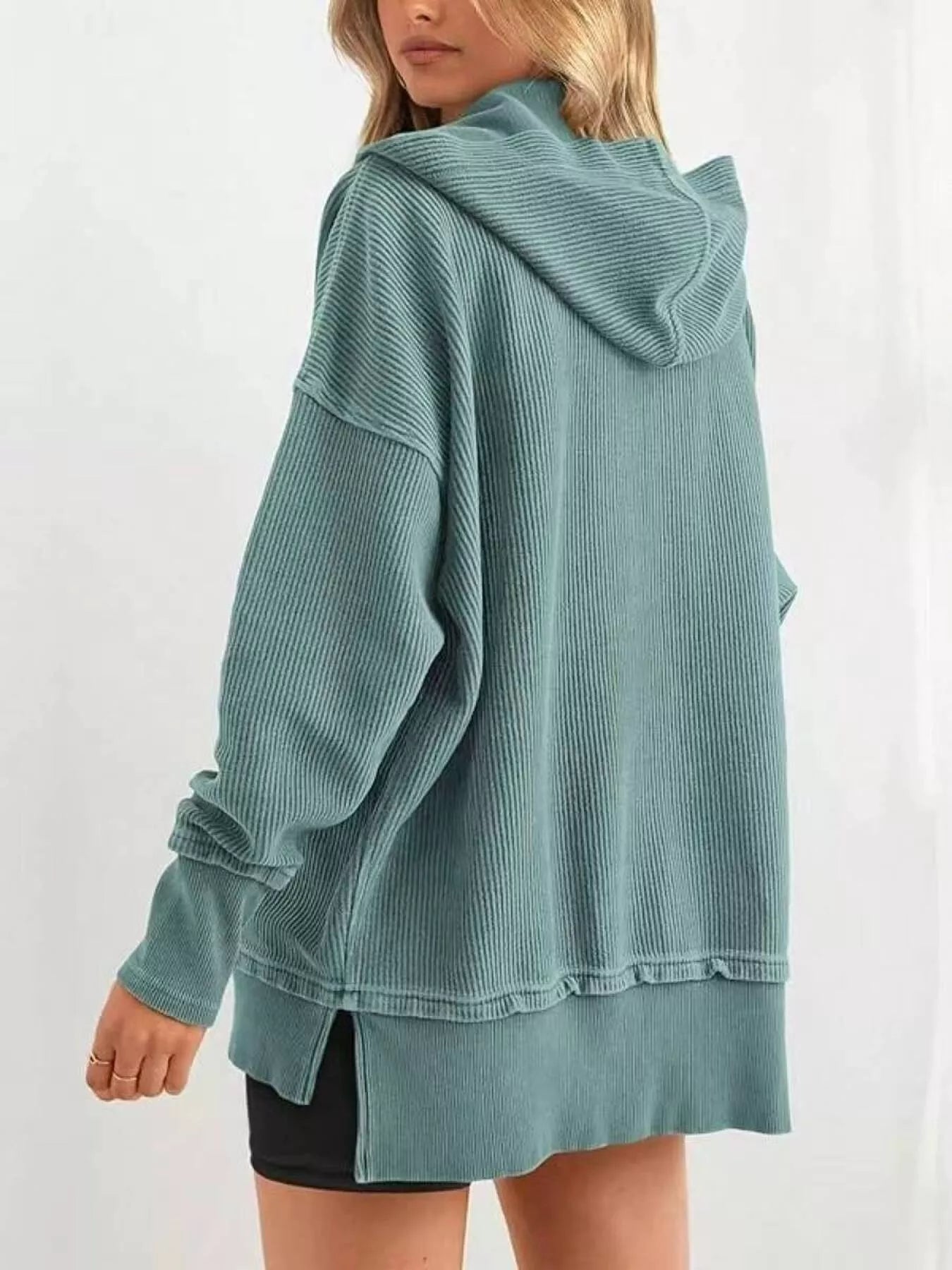 Half Snap Long Sleeve Hoodie | Hoodies Daverri Fashions