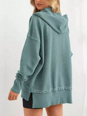 Half Snap Long Sleeve Hoodie | Hoodies Daverri Fashions