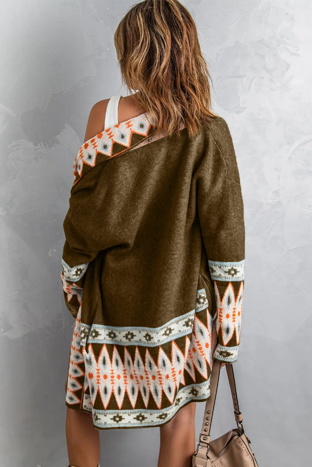Geometric Open Front Long Sleeve Cardigan | Cardigans Daverri Fashions
