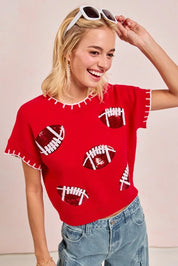 BiBi Gameday Sequin Football Embroidered Stitch Sweater | Sweaters Daverri Fashions
