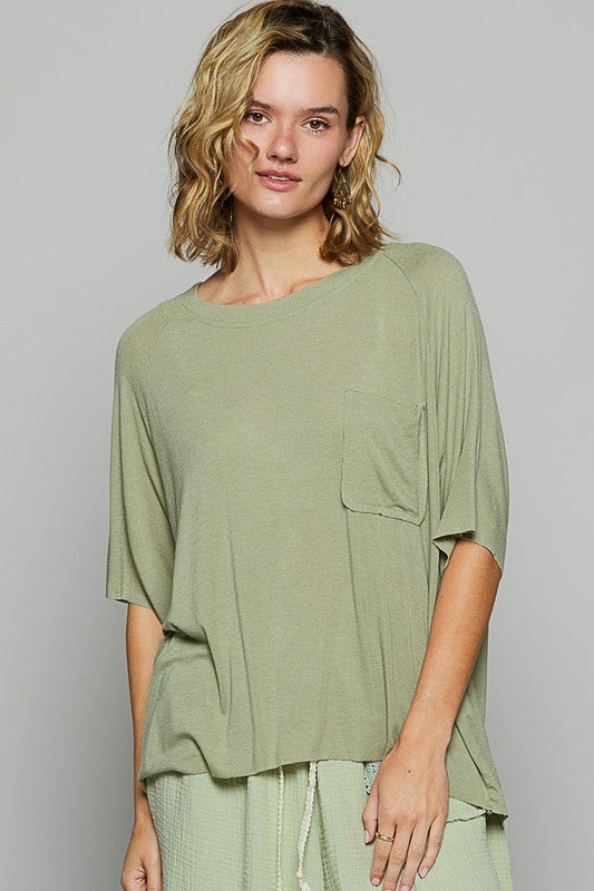 POL Round Neck Half Sleeve T-Shirt Sage T-Shirts