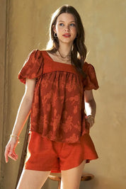 Davi & Dani Nature Printed Square Neck Puff Sleeve Blouse | Daverri Fashions