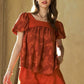 Davi & Dani Nature Printed Square Neck Puff Sleeve Blouse