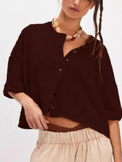 Brown Button-Front Half Sleeve Cardigan | Cardigans Daverri Fashions