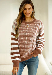 Striped Round Neck Dropped Shoulder Sweater | Sweaters Daverri Fashions