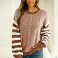 Striped Round Neck Dropped Shoulder Sweater - DAVERRI FASHIONS