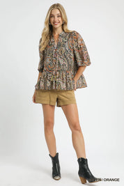 Umgee Paisley Print Peplum Blouse | Blouses Daverri Fashions