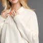 Umgee V-Neck Sweater with Wide Trim Detail - DAVERRI FASHIONS