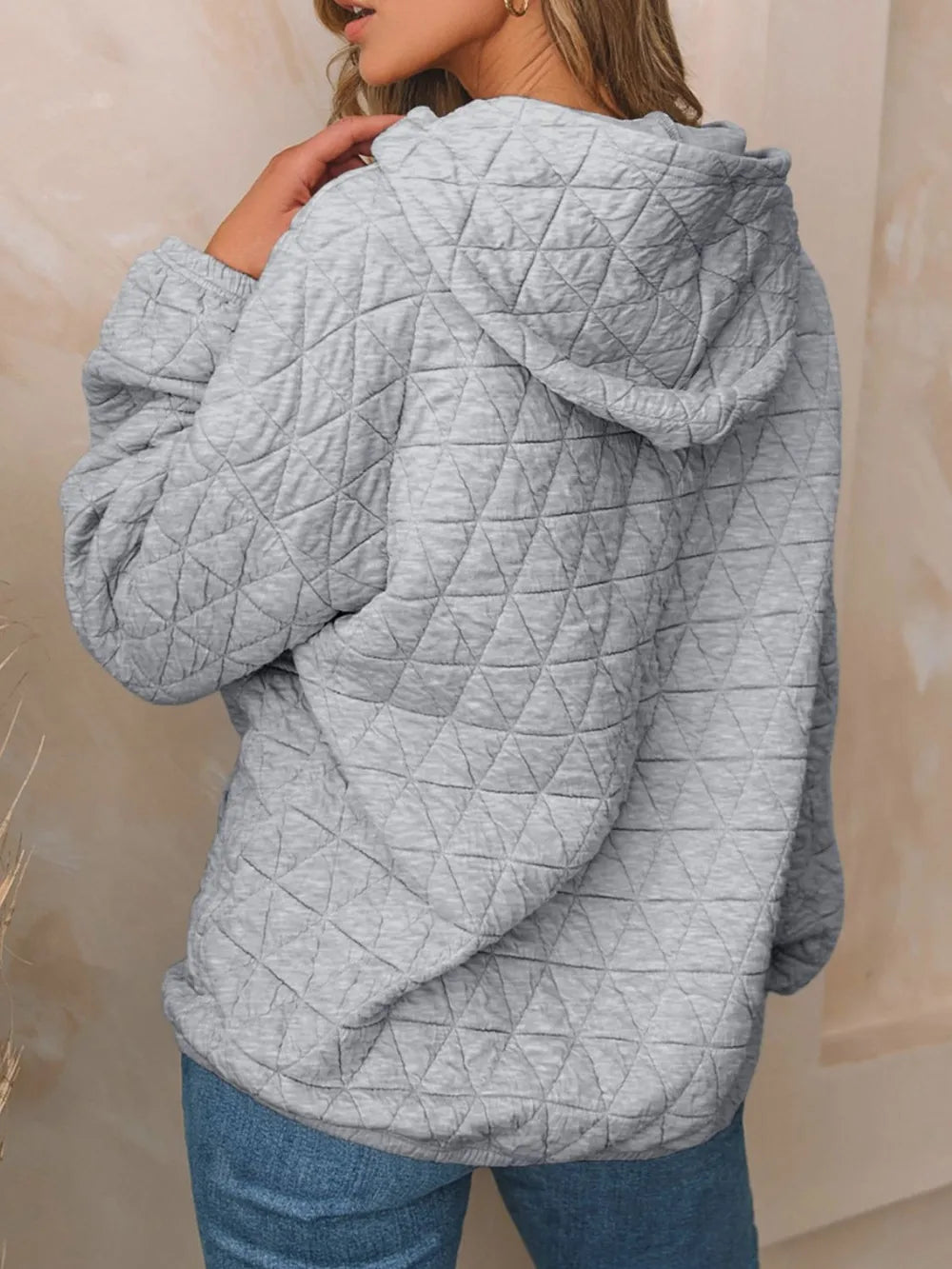 Textured Long Sleeve Hoodie with Pockets | Hoodies Daverri Fashions