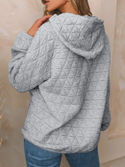 Textured Long Sleeve Hoodie with Pockets | Hoodies Daverri Fashions