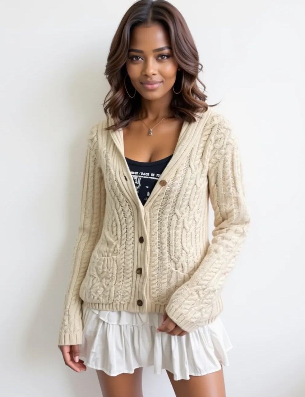 Cable Knit Button Up Cardigan | Cardigans Daverri Fashions