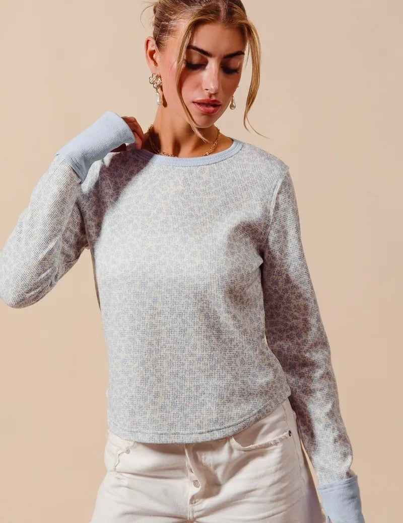 SO ME Textued Floral Knit Top with Contrast Cuffs | Tops Daverri Fashions