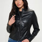 Coalition LA Zip Up Vegan Leather Moto Jacket - DAVERRI FASHIONS