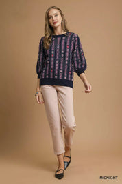 Umgee Jacquard Knit Puff Sleeve Sweater | Sweaters Daverri Fashions