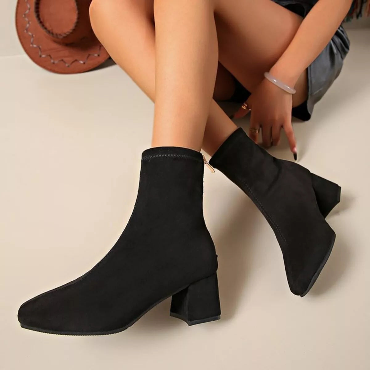 Black Block Heel Ankle Boots | Boots Daverri Fashions