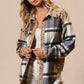 BiBi Curved Hem Sequin Plaid Button Up Shacket Jackets