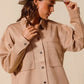 SO ME Faux Sued Snap Shacket with Collar and Pockets