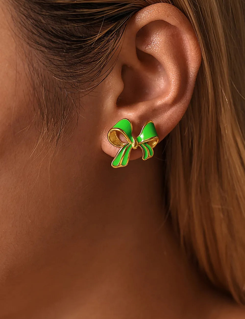 Stainless Steel Oil Drip Bow Stud Earrings | Earrings Daverri Fashions