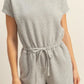 HYFVE Round Neck Short Sleeve Drawstring Waist Romper Rompers