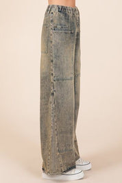 Mittoshop Washed Wide Leg Jeans with Pockets