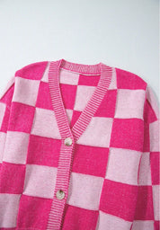 Checkered V-Neck Long Sleeve Cardigan | Cardigans Daverri Fashions