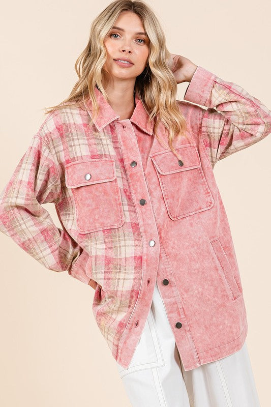 Mittoshop Plaid Button Down Drop Shoulder Jacket