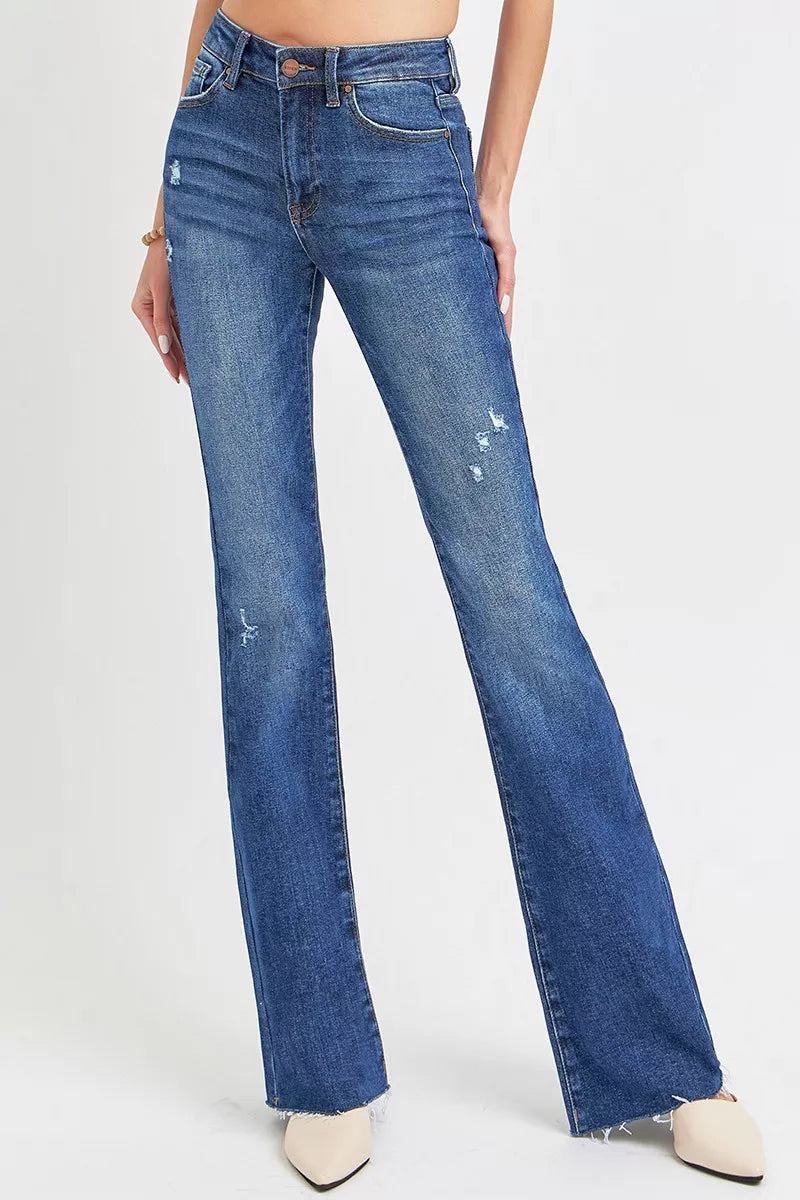RISEN Full Size Distressed Mid Rise Flare Jeans Plus Size | Jeans Daverri Fashions