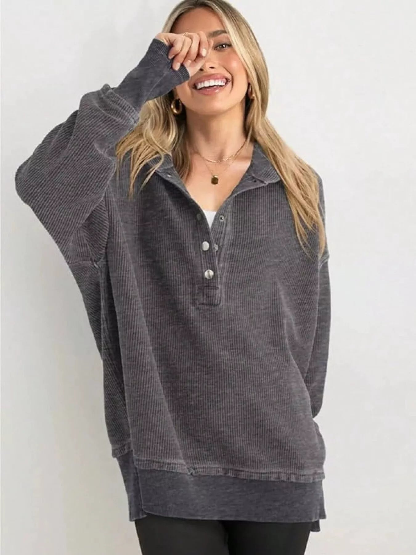 Half Snap Long Sleeve Hoodie | Hoodies Daverri Fashions