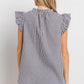 Ces Femme Plaid Notched Ruffled Cap Sleeve Blouse Blouses