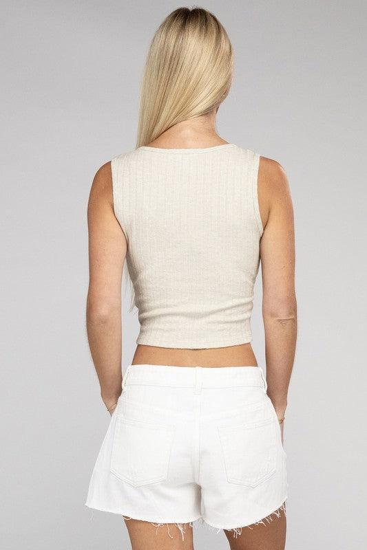 Ribbed Scoop Neck Cropped Sleeveless Top Tank Tops