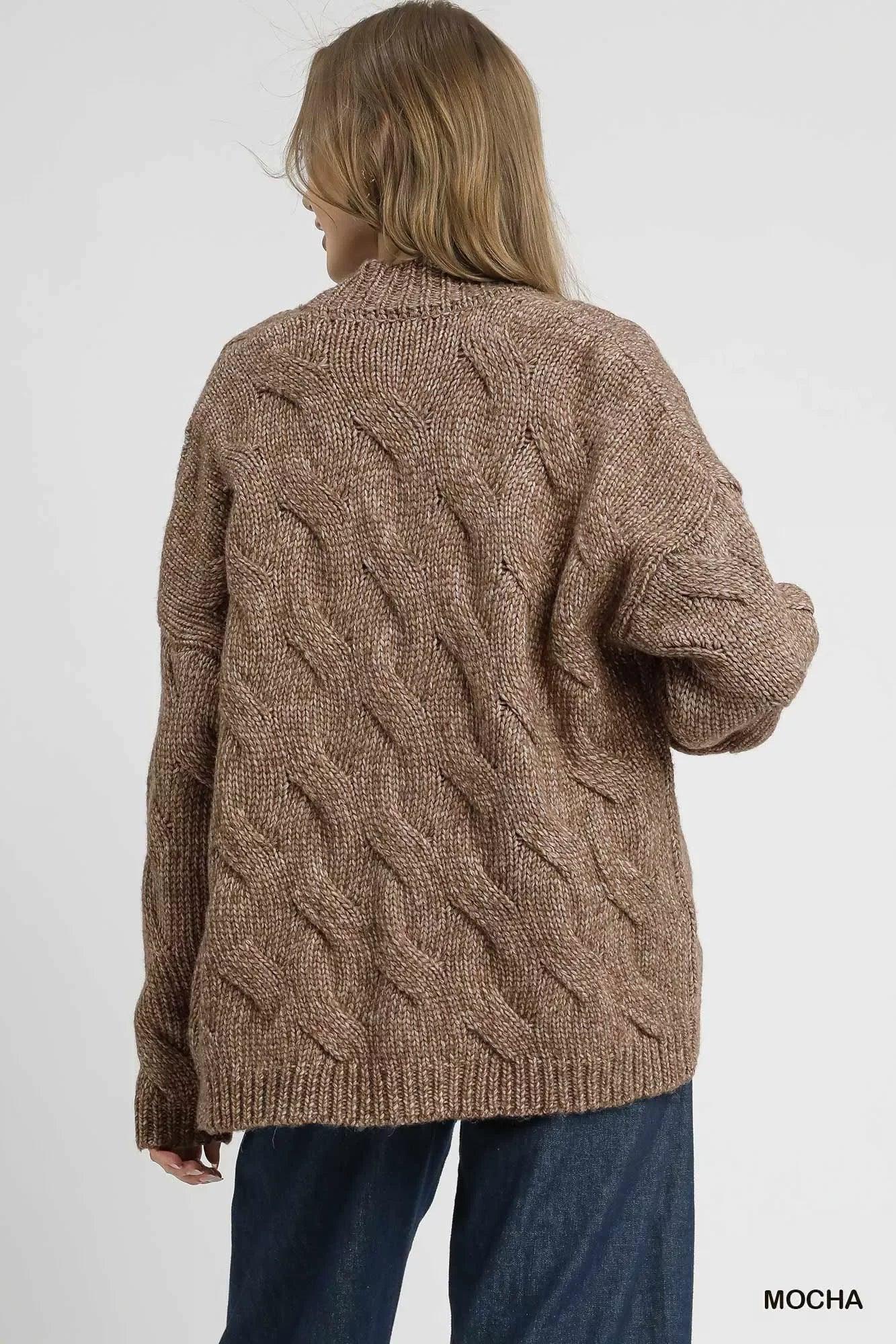 Umgee Chunky Cable Knit Open Front Cardigan - DAVERRI FASHIONS
