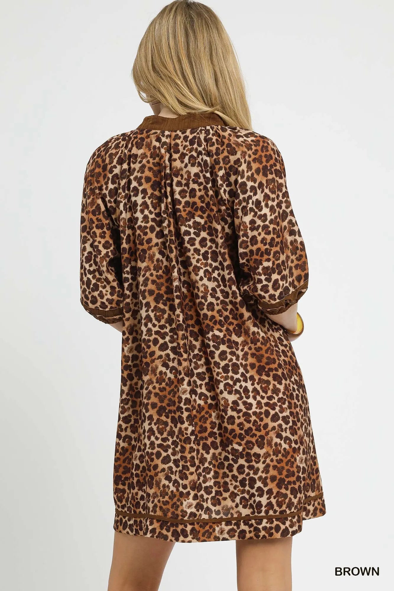 Umgee Full Size Leopard Print Mini Dress with Contrast Trim Plus Size Dresses