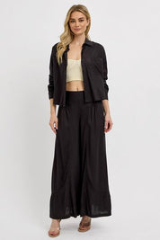 RISEN Shirring Detail Wide Leg Pants