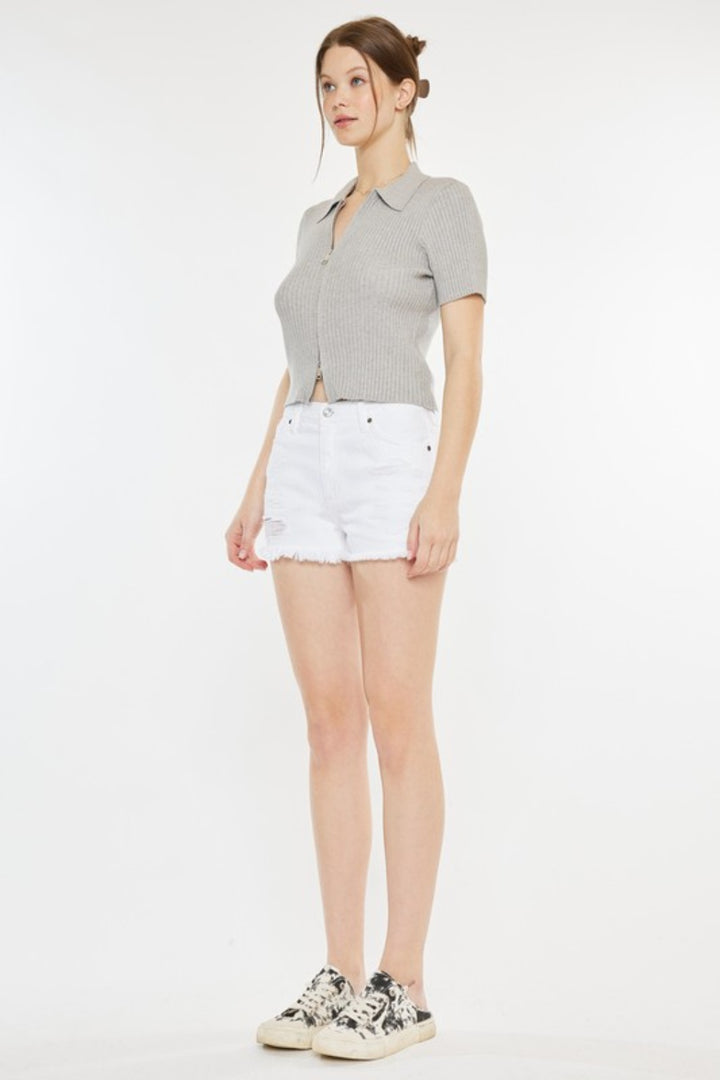 Kancan Raw Hem Distressed Denim Shorts Denim Shorts