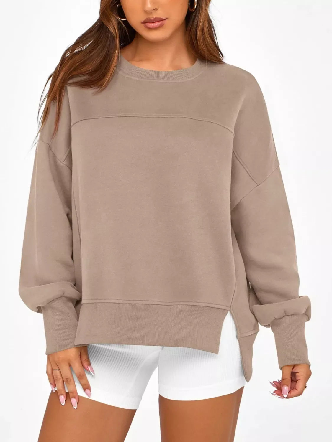 Daverri Fashions Casual Loose Side Slit Sweatshirt - DAVERRI FASHIONS