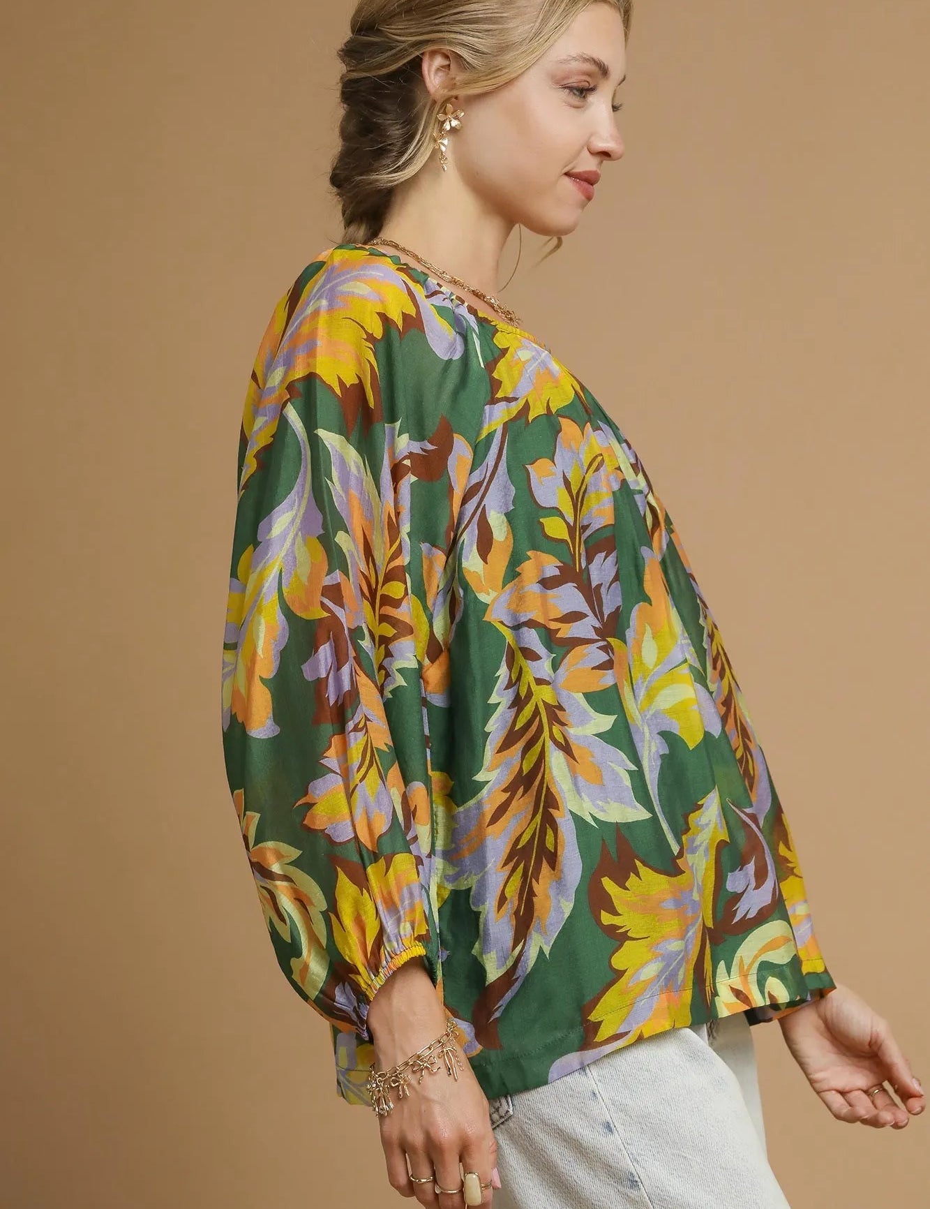 Umgee Mix Abstract Print Balloon Sleeve Blouse | Blouses Daverri Fashions