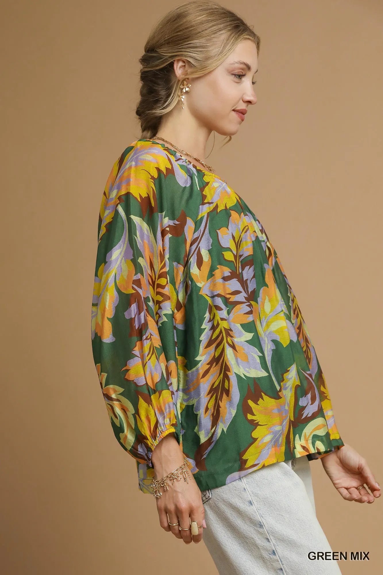 Umgee Mix Abstract Print Balloon Sleeve Blouse Blouses