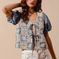 SO ME Crochet Lace Tie Front V Neck Blouse Top