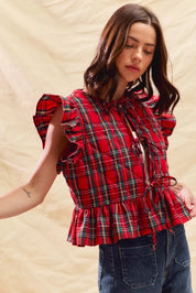 SO ME Christmas Holiday Plaid Ruffled Quilt Vest Top | Vest Tops Daverri Fashions