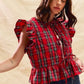 SO ME Christmas Holiday Plaid Ruffled Quilt Vest Top - DAVERRI FASHIONS