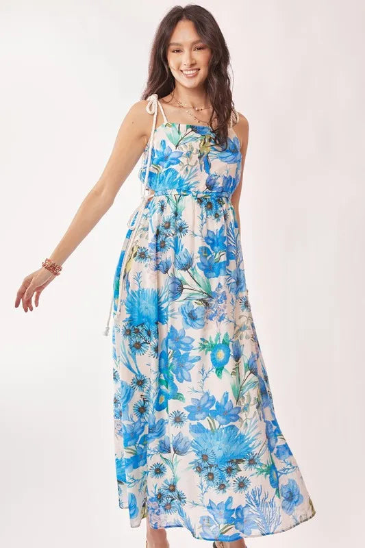 Davi & Dani Tropical Boho Printed Detail Cut Out Maxi Dress Maxi Dresses